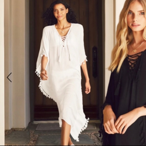 🆕Walter Baker | Acapulco Kaftan Swim Cover-up Dress Cover Ivory White One Size - Picture 4 of 14